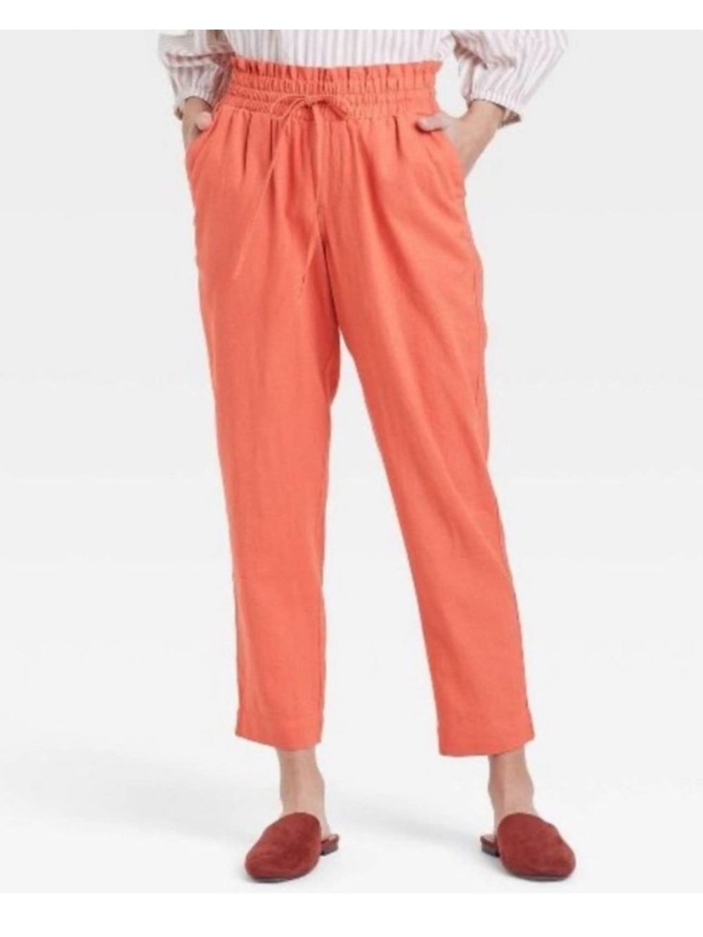 A New Day Linen Blend High Rise Tapered Pants Orange Size Medium